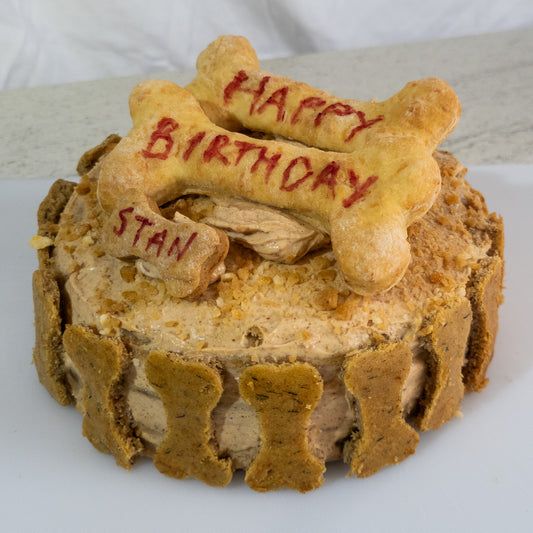 Peanut butter dog birthday celebration cake